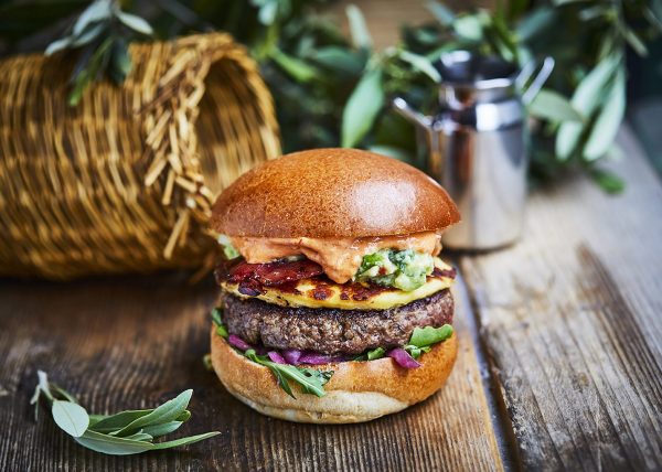 still life honest burger on table